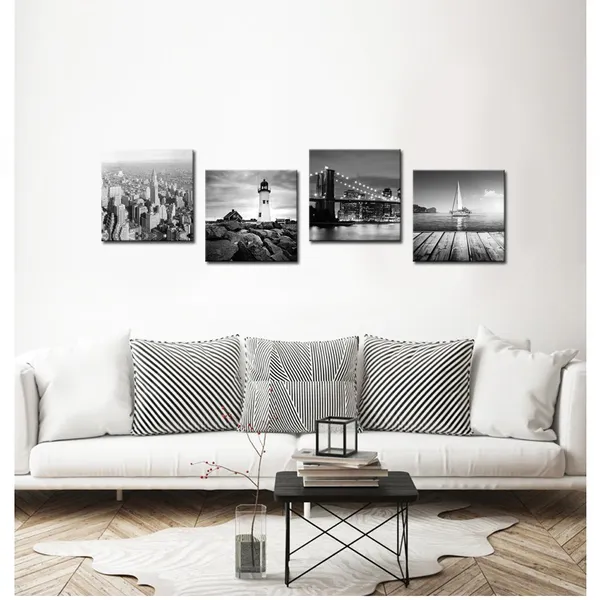 Multicolor_New_York_City_Canvas_Print,Black_and_White_Brooklyn_Bridge,Empire_State_Building,Seascape_Lighthouse_Pictures_Giclee_Print_on_Canvas,Landscape_Canvas_Wall_Art_Ready_to_Hang