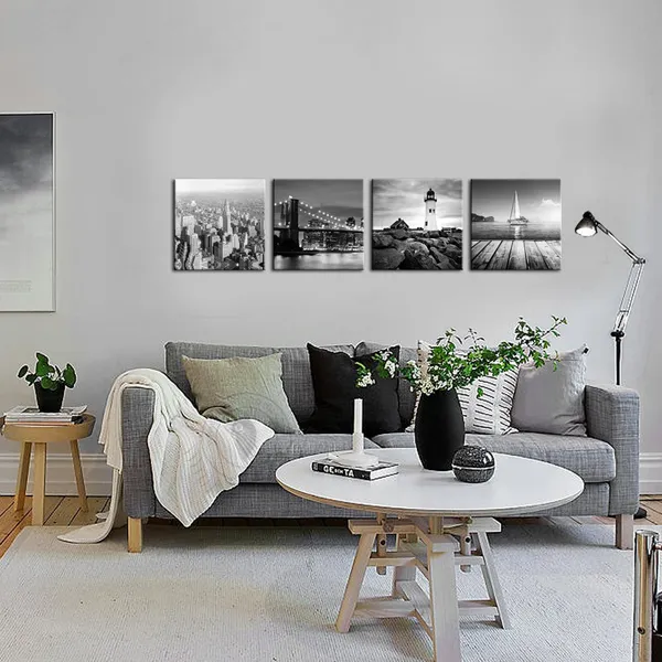 Multicolor_New_York_City_Canvas_Print,Black_and_White_Brooklyn_Bridge,Empire_State_Building,Seascape_Lighthouse_Pictures_Giclee_Print_on_Canvas,Landscape_Canvas_Wall_Art_Ready_to_Hang