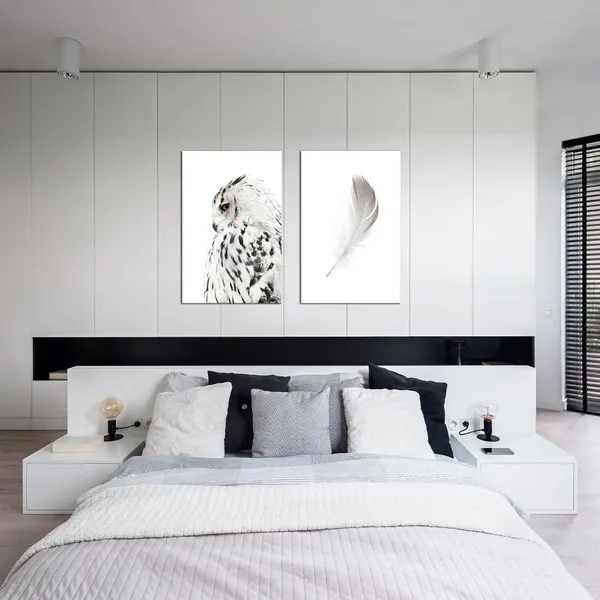 Multicolor_Contemporary_Wall_Art_Canvas_Grey_Owl_Pictures_|_For_Living_Room_Feather_Paintings_Modern_Animal_Prints_Giclee_Artwork_Stretched_Ready_to_Hang,Each_Piece_16x24_inch