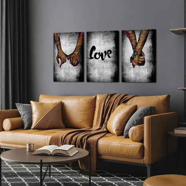 Multicolor_Graffiti_Paintings_Canvas_Wall_Art_Promise_Holding_Hands_Pop_Art_Posters_Prints_Abstract_Love_Bedroom_Wall_Decor_Modern_Giclee_Artwork_Framed_Ready_to_Hang