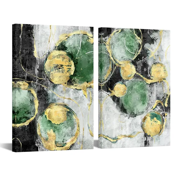 Multicolor_Black_Grey_and_Gold_Green_Canvas_Wall_Art_Abstract_Painting_Artwork_|_For_Living_Room_Home_Office_Decor_Minimalist_Framed_Art_(Green)