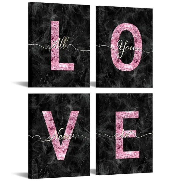 Multicolor_Glam_Pink_Canvas_Wall_Art_All_You_Need_is_Love_Sign_Decor_Fashion_Glitter_Marble_Love_Quotes_|_For_Girl_Women_Bedroom_Bathroom_Valentine's_Day_Gifts_(Black)