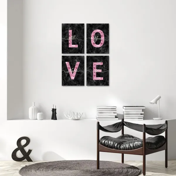 Multicolor_Glam_Pink_Canvas_Wall_Art_All_You_Need_is_Love_Sign_Decor_Fashion_Glitter_Marble_Love_Quotes_|_For_Girl_Women_Bedroom_Bathroom_Valentine's_Day_Gifts_(Black)