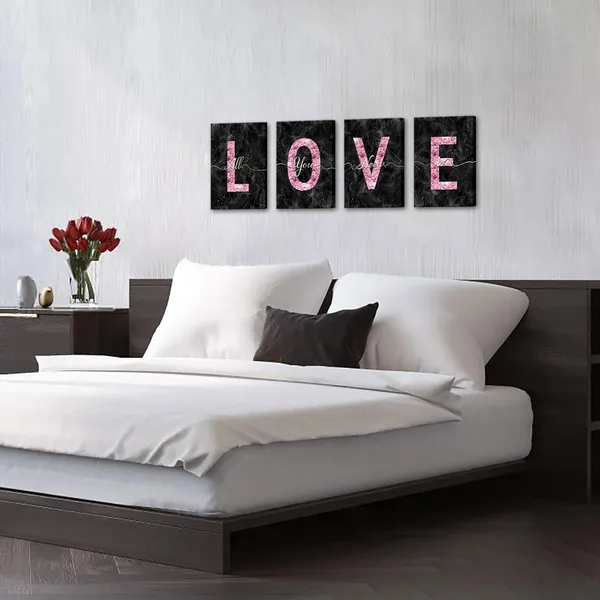 Multicolor_Glam_Pink_Canvas_Wall_Art_All_You_Need_is_Love_Sign_Decor_Fashion_Glitter_Marble_Love_Quotes_|_For_Girl_Women_Bedroom_Bathroom_Valentine's_Day_Gifts_(Black)