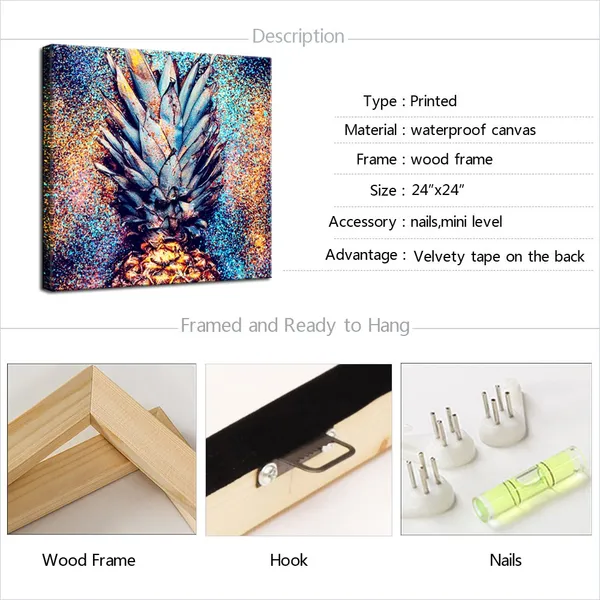 Multicolor_Fashion_Wall_Art,Glamour_Pineapple_Shine_Picture_Wall_Art_Print_Girl_Room_Decoration,Modern_Canvas_Artwork,Gallery_Wrapped,Ready_to_Hang