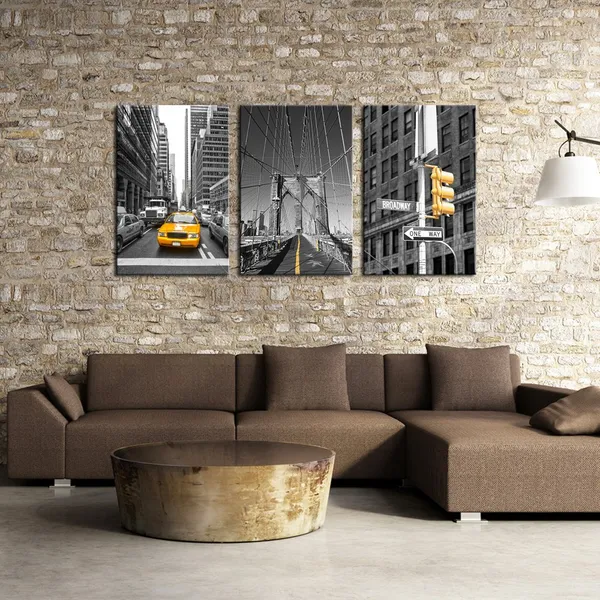 Multicolor_Black_and_Yellow_York_City_Wall_Art_Taxi_Brooklyn_Bridge_Picture_Photo_Canvas_Print_Art_with_Wood_Frame,Modern_Home_Office_Wall_Decoration_Giclee_Print_Framed_Art