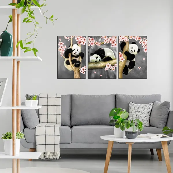 Multicolor_Animal_Canvas_Wall_Art_Modern_Animals_Painting_Pandas_Playing_on_Trees_Branches_Wall_Decal_Stretched_and_Framed_Artwork_|_For_Kids_Bedroom_Living_Room_Decor