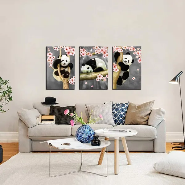 Multicolor_Animal_Canvas_Wall_Art_Modern_Animals_Painting_Pandas_Playing_on_Trees_Branches_Wall_Decal_Stretched_and_Framed_Artwork_|_For_Kids_Bedroom_Living_Room_Decor