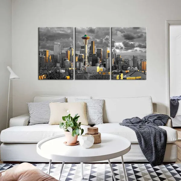 Multicolor_3_Piece_Canvas_Wall_Art_City_Seattle_Skyline_at_Sunset_Wall_Pictures_|_For_Living_Room_Modern_Washington_Cityscape_Art_Wall_Decor_Stretched_and_Framed_Ready_to_Hang