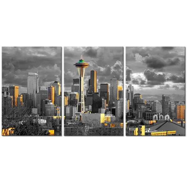 Multicolor_3_Piece_Canvas_Wall_Art_City_Seattle_Skyline_at_Sunset_Wall_Pictures_|_For_Living_Room_Modern_Washington_Cityscape_Art_Wall_Decor_Stretched_and_Framed_Ready_to_Hang