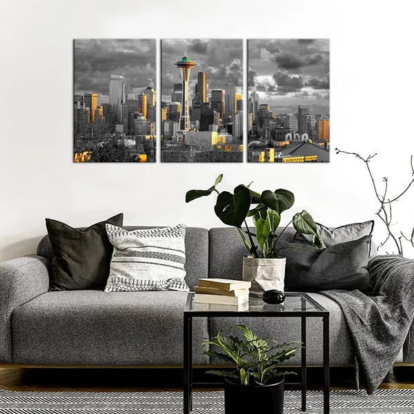 Multicolor_3_Piece_Canvas_Wall_Art_City_Seattle_Skyline_at_Sunset_Wall_Pictures_|_For_Living_Room_Modern_Washington_Cityscape_Art_Wall_Decor_Stretched_and_Framed_Ready_to_Hang