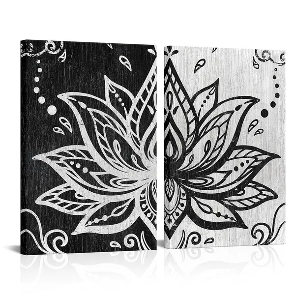 Multicolor_Abstract_Lotus_Flower_Canvas_Wall_Art_Zen_Floral_Painting_Prints_Vintage_Bedroom_Yoga_Room_Decorations_(Black)
