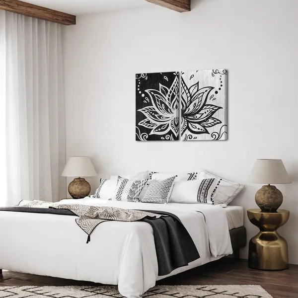 Multicolor_Abstract_Lotus_Flower_Canvas_Wall_Art_Zen_Floral_Painting_Prints_Vintage_Bedroom_Yoga_Room_Decorations_(Black)