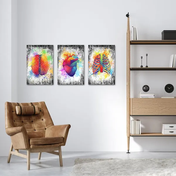 Multicolor_3_Piece_Canvas_Wall_Art_Abstract_Human_Brain_Rib_Cage_Heart_Painting_Art_Prints_|_For_Medical_Office_Wall_Decor_Education_Science_Artwork_Framed_Gifts_|_For_Students_Doctors_(16x24inchesx3pcs)
