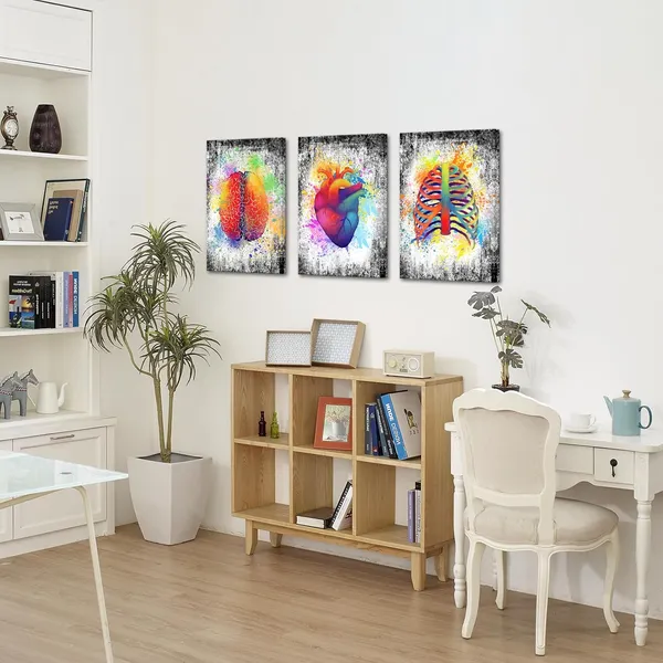 Multicolor_3_Piece_Canvas_Wall_Art_Abstract_Human_Brain_Rib_Cage_Heart_Painting_Art_Prints_|_For_Medical_Office_Wall_Decor_Education_Science_Artwork_Framed_Gifts_|_For_Students_Doctors_(16x24inchesx3pcs)