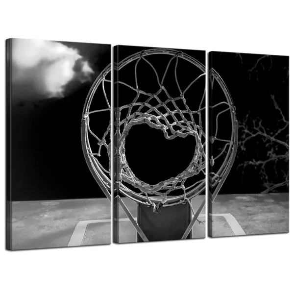 Multicolor_3_Panel_Canvas_Prints_Black_and_White_Basketball_Hoop_Pictures_Wall_Art_Sports_Artwork_Gallery_Canvas_Wrapped_Ready_yo_Hang_Modern_Man_Boys_Bedroom_Wall_Decor