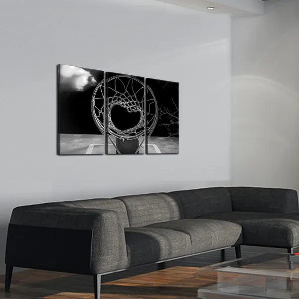 Multicolor_3_Panel_Canvas_Prints_Black_and_White_Basketball_Hoop_Pictures_Wall_Art_Sports_Artwork_Gallery_Canvas_Wrapped_Ready_yo_Hang_Modern_Man_Boys_Bedroom_Wall_Decor