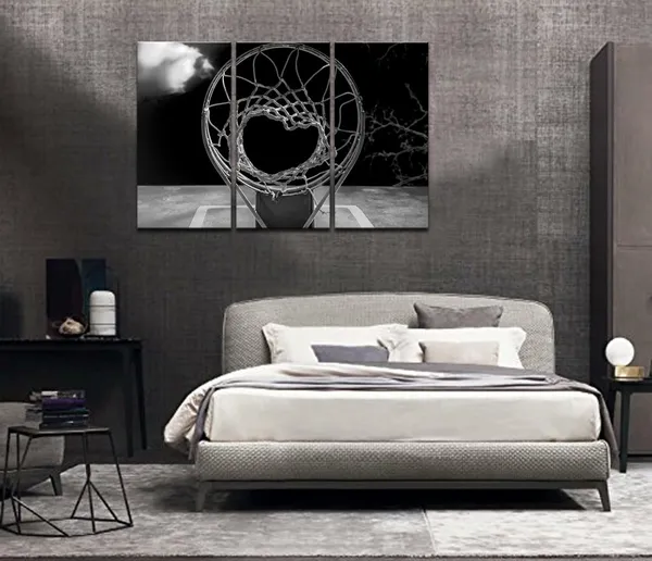 Multicolor_3_Panel_Canvas_Prints_Black_and_White_Basketball_Hoop_Pictures_Wall_Art_Sports_Artwork_Gallery_Canvas_Wrapped_Ready_yo_Hang_Modern_Man_Boys_Bedroom_Wall_Decor