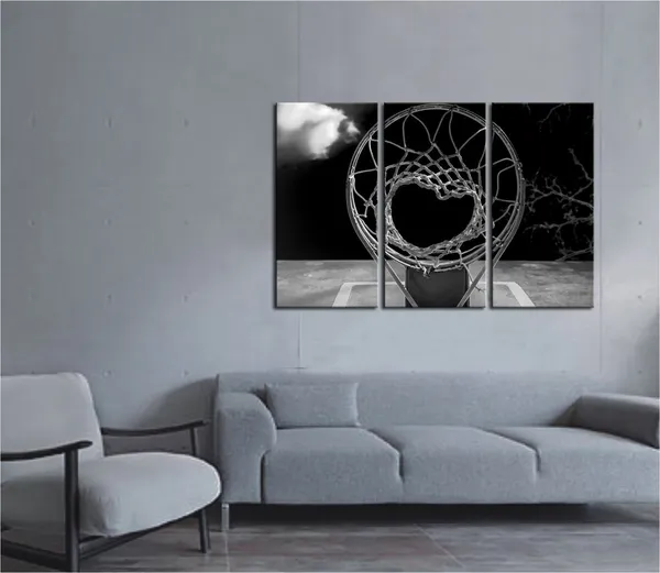 Multicolor_3_Panel_Canvas_Prints_Black_and_White_Basketball_Hoop_Pictures_Wall_Art_Sports_Artwork_Gallery_Canvas_Wrapped_Ready_yo_Hang_Modern_Man_Boys_Bedroom_Wall_Decor