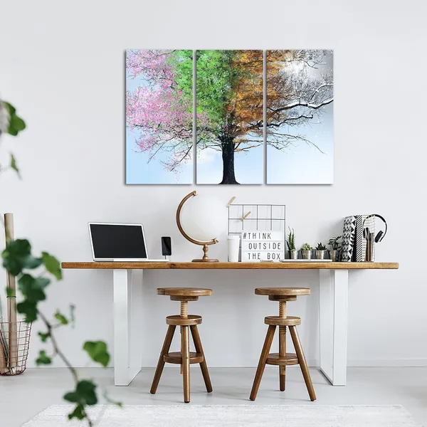 Multicolor_3_Panel_Wall_Art,_Colorful_Four_Seasons_Tree_in_Sunshine_Canvas_Print_Painting,_Large_Giclee_Artwork_|_For_Modern_Home_Living_Room_Decor_Framed_Ready_to_Hang