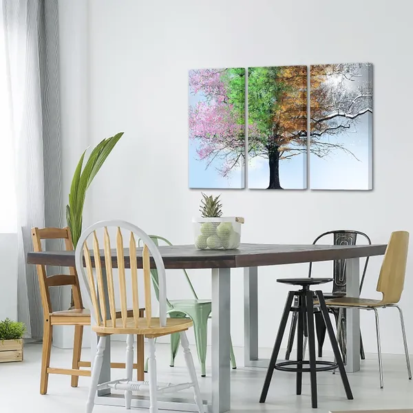 Multicolor_3_Panel_Wall_Art,_Colorful_Four_Seasons_Tree_in_Sunshine_Canvas_Print_Painting,_Large_Giclee_Artwork_|_For_Modern_Home_Living_Room_Decor_Framed_Ready_to_Hang