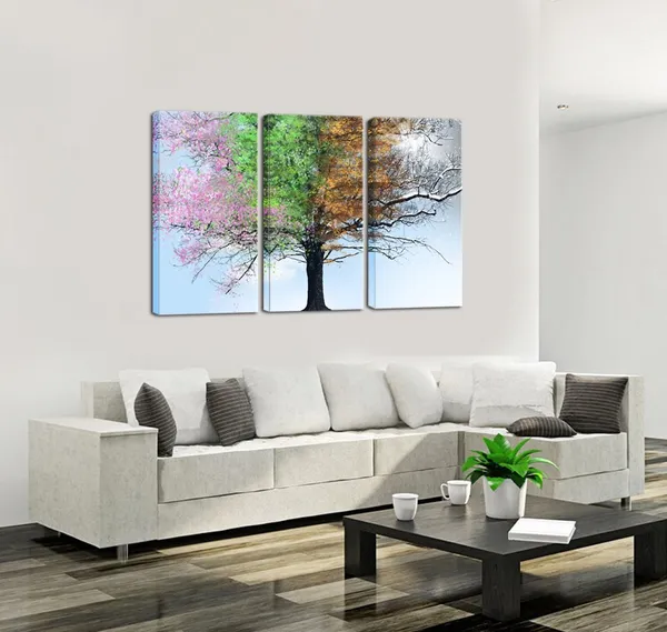 Multicolor_3_Panel_Wall_Art,_Colorful_Four_Seasons_Tree_in_Sunshine_Canvas_Print_Painting,_Large_Giclee_Artwork_|_For_Modern_Home_Living_Room_Decor_Framed_Ready_to_Hang