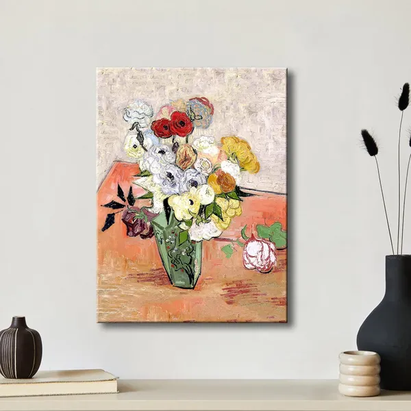Multicolor_Abstract_Flowers_Canvas_Prints_Japanese_Vase_with_Roses_and_Anemones_by_Vincent_Van_Gogh_Oil_Paintings_Reproduction_Artwork_|_For_Home_Office_Bedroom_Decorations