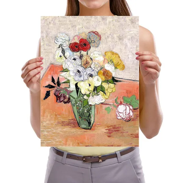 Multicolor_Abstract_Flowers_Canvas_Prints_Japanese_Vase_with_Roses_and_Anemones_by_Vincent_Van_Gogh_Oil_Paintings_Reproduction_Artwork_|_For_Home_Office_Bedroom_Decorations