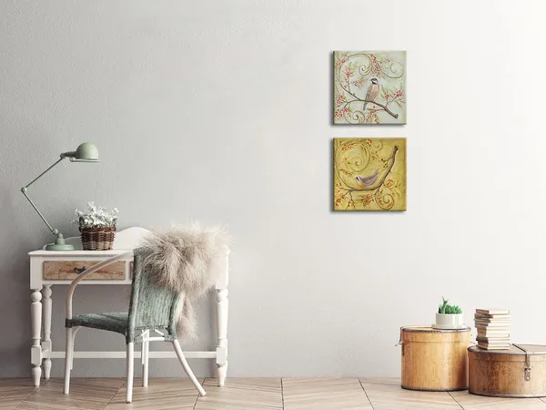 Multicolor_Birds_and_Flower_Canvas_Prints_Wall_Art_Blooming_Trees_Pictures_by_Floral_Oil_Paintings_Style_|_For_Living_Room_Bedroom_Home_Office_Decorations_2_Pieces_Modern_Giclee_Landscape_Artwork