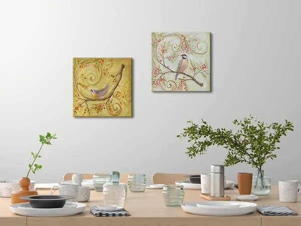 Multicolor_Birds_and_Flower_Canvas_Prints_Wall_Art_Blooming_Trees_Pictures_by_Floral_Oil_Paintings_Style_|_For_Living_Room_Bedroom_Home_Office_Decorations_2_Pieces_Modern_Giclee_Landscape_Artwork