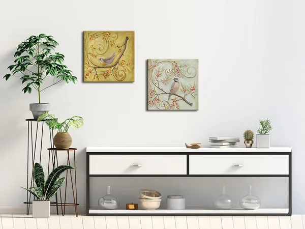 Multicolor_Birds_and_Flower_Canvas_Prints_Wall_Art_Blooming_Trees_Pictures_by_Floral_Oil_Paintings_Style_|_For_Living_Room_Bedroom_Home_Office_Decorations_2_Pieces_Modern_Giclee_Landscape_Artwork