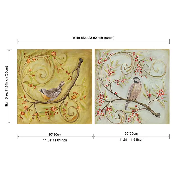 Multicolor_Birds_and_Flower_Canvas_Prints_Wall_Art_Blooming_Trees_Pictures_by_Floral_Oil_Paintings_Style_|_For_Living_Room_Bedroom_Home_Office_Decorations_2_Pieces_Modern_Giclee_Landscape_Artwork
