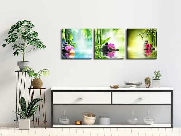 Multicolor_3_Piece_Modern_Stretched_and_Framed_Contemporary_Zen_Spa_Stone_Giclee_Canvas_Prints_Green_Bamboo_Pictures_paintings_on_Canvas_Wall_Art_|_For_Living_Room_Bedroom_Home_Decorations