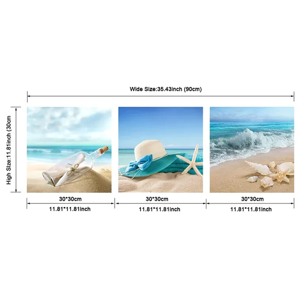Multicolor_3_Panels_Starfish_Seashell_Bottle_Beach_Pictures_on_Canvas_Wall_Art_Modern_Seascape_Stretched_and_Framed_Giclee_Canvas_Prints_Seaview_Landscape_Artwork_|_For_Bedroom_Home_Office_Decorations