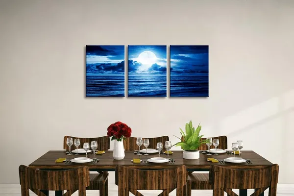 Multicolor_Modern_3_Panels_Blue_Clouds_Landscape_Canvas_Prints_Wall_Art_Moon_Sea_Beach_Pictures_Paintings_Artwork_|_For_Living_Room_Bedroom_Home_Decorations_AH3003-3040