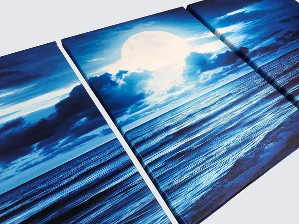Multicolor_Modern_3_Panels_Blue_Clouds_Landscape_Canvas_Prints_Wall_Art_Moon_Sea_Beach_Pictures_Paintings_Artwork_|_For_Living_Room_Bedroom_Home_Decorations_AH3003-3040