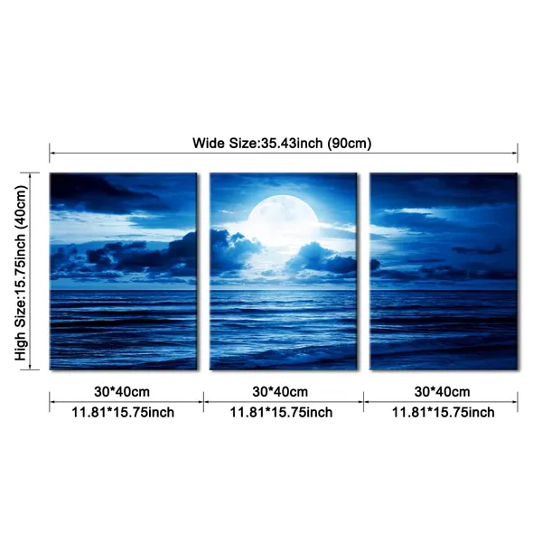 Multicolor_Modern_3_Panels_Blue_Clouds_Landscape_Canvas_Prints_Wall_Art_Moon_Sea_Beach_Pictures_Paintings_Artwork_|_For_Living_Room_Bedroom_Home_Decorations_AH3003-3040