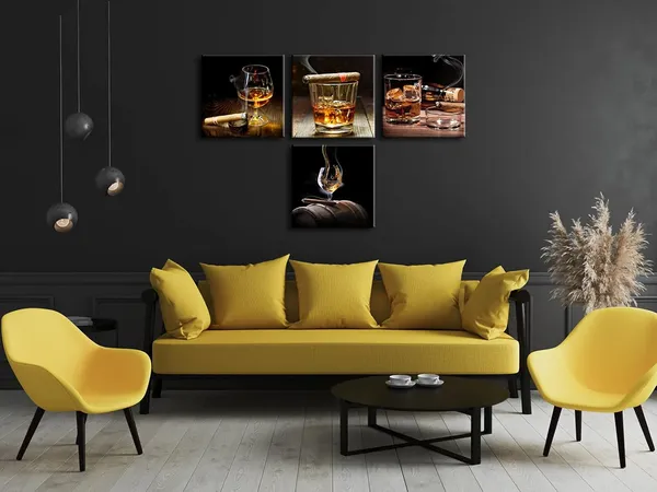 Multicolor_Cigar_Wine_Whisky_Canvas_Prints_Wall_Art_Liquor_Still_Life_Pictures_Paintings_|_For_Kitchen_Bar_Pub_Home_Decorations_4_Piece_Modern_Stretched_and_Framed_Ready_to_Hang_Giclee_Artwork