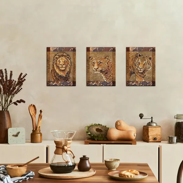 Multicolor_Wild_Animal_Canvas_Wall_Art_Leopard_Lion_Tiger_Pictures_Portrait_Wildlife_Paintings_Safari_Animal_Artwork_|_For_Kids_Room_Bedroom_Decor_(Small)