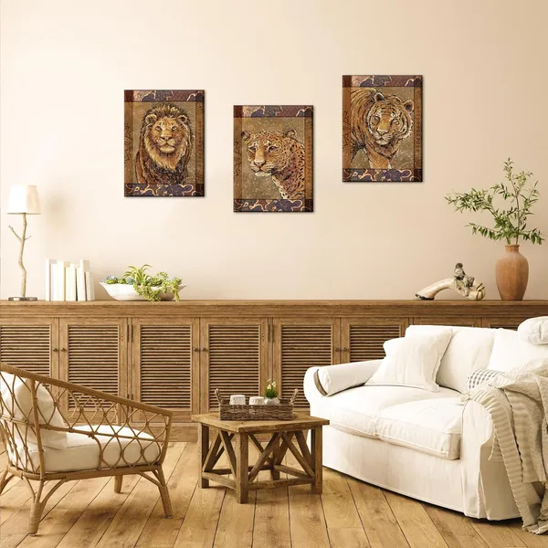 Multicolor_Wild_Animal_Canvas_Wall_Art_Leopard_Lion_Tiger_Pictures_Portrait_Wildlife_Paintings_Safari_Animal_Artwork_|_For_Kids_Room_Bedroom_Decor_(Small)