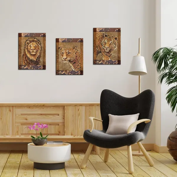 Multicolor_Wild_Animal_Canvas_Wall_Art_Leopard_Lion_Tiger_Pictures_Portrait_Wildlife_Paintings_Safari_Animal_Artwork_|_For_Kids_Room_Bedroom_Decor_(Small)