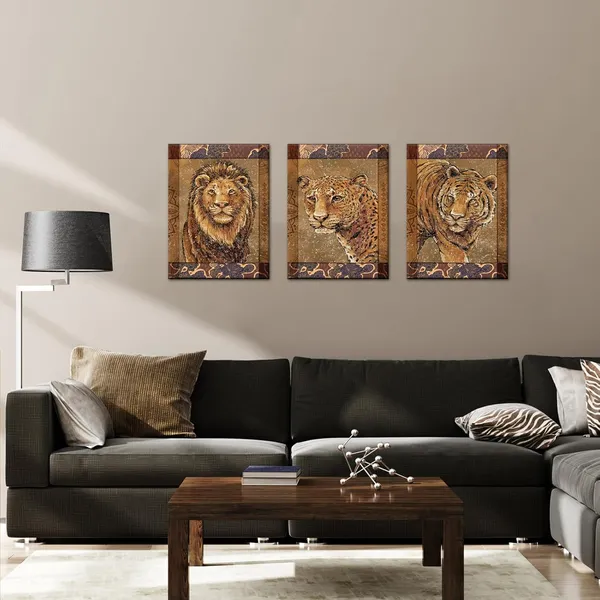 Multicolor_Wild_Animal_Canvas_Wall_Art_Leopard_Lion_Tiger_Pictures_Portrait_Wildlife_Paintings_Safari_Animal_Artwork_|_For_Kids_Room_Bedroom_Decor_(Small)