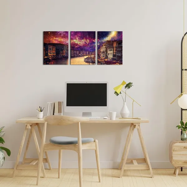 Multicolor_Venice_Wall_Art_Canvas_Italy_Grand_Canal_Picture_Galaxy_Venice_Skyline_Prints_Rialto_Bridge_Night_Cityscape_Artwork_Stretch_and_Framed_12''x16''x3_Panels
