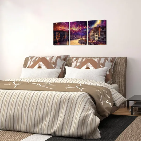 Multicolor_Venice_Wall_Art_Canvas_Italy_Grand_Canal_Picture_Galaxy_Venice_Skyline_Prints_Rialto_Bridge_Night_Cityscape_Artwork_Stretch_and_Framed_12''x16''x3_Panels