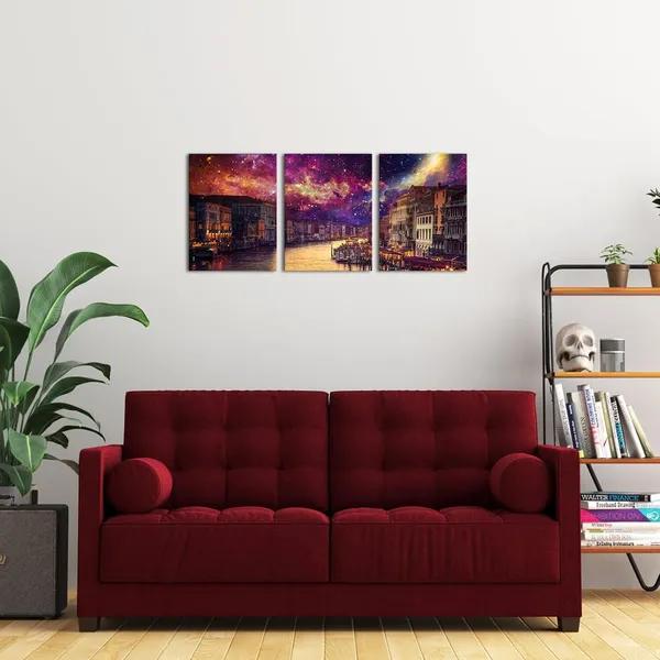 Multicolor_Venice_Wall_Art_Canvas_Italy_Grand_Canal_Picture_Galaxy_Venice_Skyline_Prints_Rialto_Bridge_Night_Cityscape_Artwork_Stretch_and_Framed_12''x16''x3_Panels