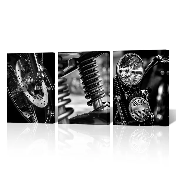 Multicolor_Black_and_White_Motorcycle_Wall_Art_Canvas_Vehicle_Pictures_Wall_Decor_Motorcycle_Picture_Prints_|_For_Mens_Bedroom_Boys_Room_Paintings_12''x16''x3
