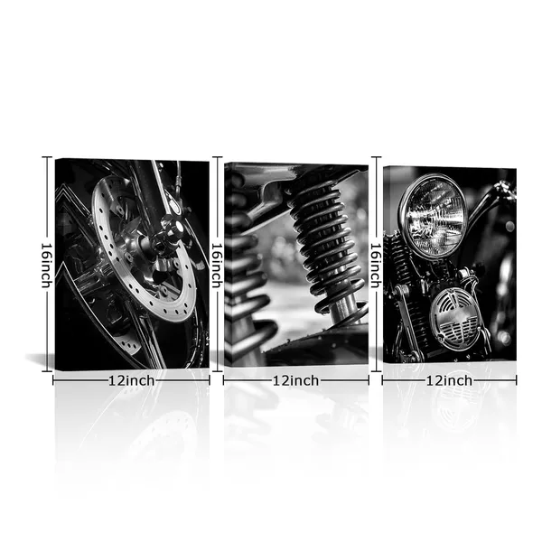 Multicolor_Black_and_White_Motorcycle_Wall_Art_Canvas_Vehicle_Pictures_Wall_Decor_Motorcycle_Picture_Prints_|_For_Mens_Bedroom_Boys_Room_Paintings_12''x16''x3