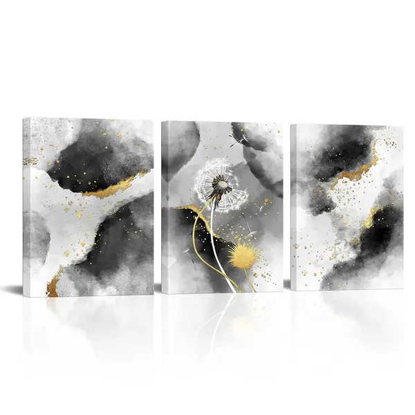 Multicolor_Black_White_Canvas_Abstract_Wall_Art_Artwork_Gold_Fluid_Ink_Picture_Prints_Dandelion_Floral_Painting_Abstract_Picture_Prints_|_For_Home_Living_Room_Office_Decor_(Small)