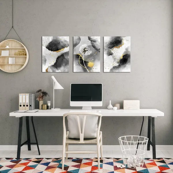 Multicolor_Black_White_Canvas_Abstract_Wall_Art_Artwork_Gold_Fluid_Ink_Picture_Prints_Dandelion_Floral_Painting_Abstract_Picture_Prints_|_For_Home_Living_Room_Office_Decor_(Small)