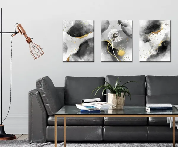 Multicolor_Black_White_Canvas_Abstract_Wall_Art_Artwork_Gold_Fluid_Ink_Picture_Prints_Dandelion_Floral_Painting_Abstract_Picture_Prints_|_For_Home_Living_Room_Office_Decor_(Small)